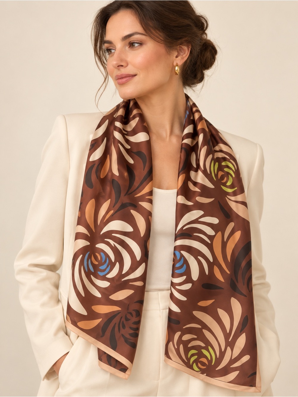 Marja Kurki 100% silk abstract floral scarf, 58 × 17 inches JG